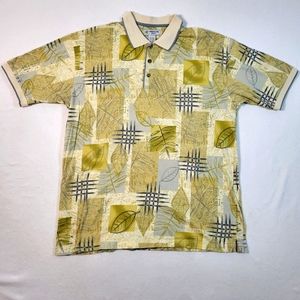 Hibiscus Men's LG Beige Gold Hawaiian Floral Print 3-Button Polo Shirt